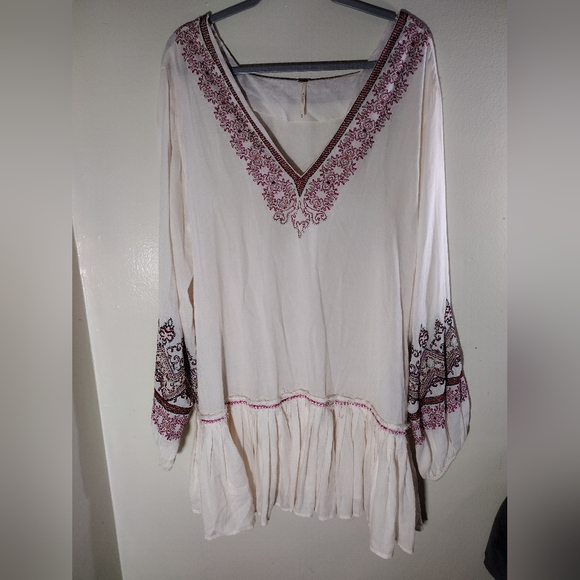 Free People Wild One Embroidered Balloon Sleeves Oversized Mini Dress Size M - Picture 6 of 9